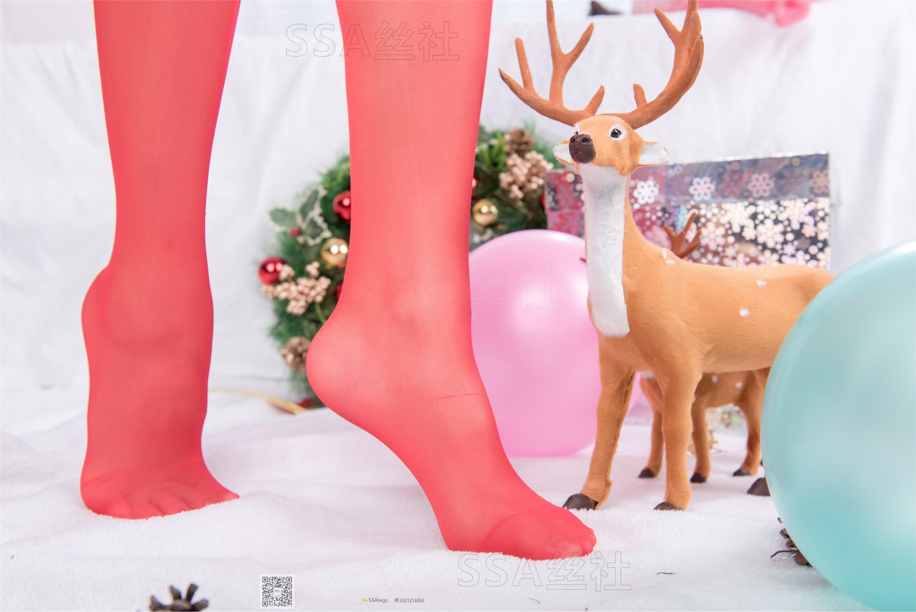 SSA丝社 NO.057 大大的红色圣诞节长筒丝足弓脱丝特写